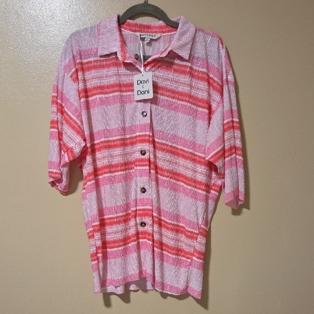 DAVI & DANI Pink Striped Shirt NWT S Oversized